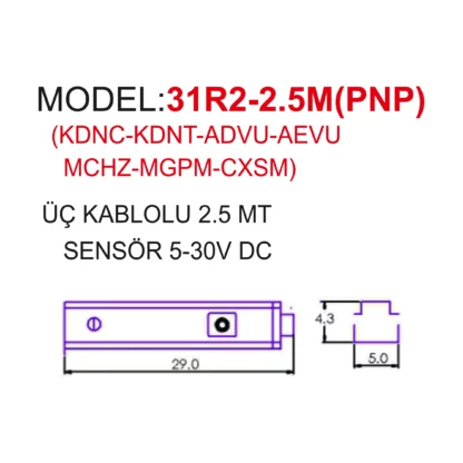 2,5 mt Pnp Üç Kablolu Manyetik Sensör