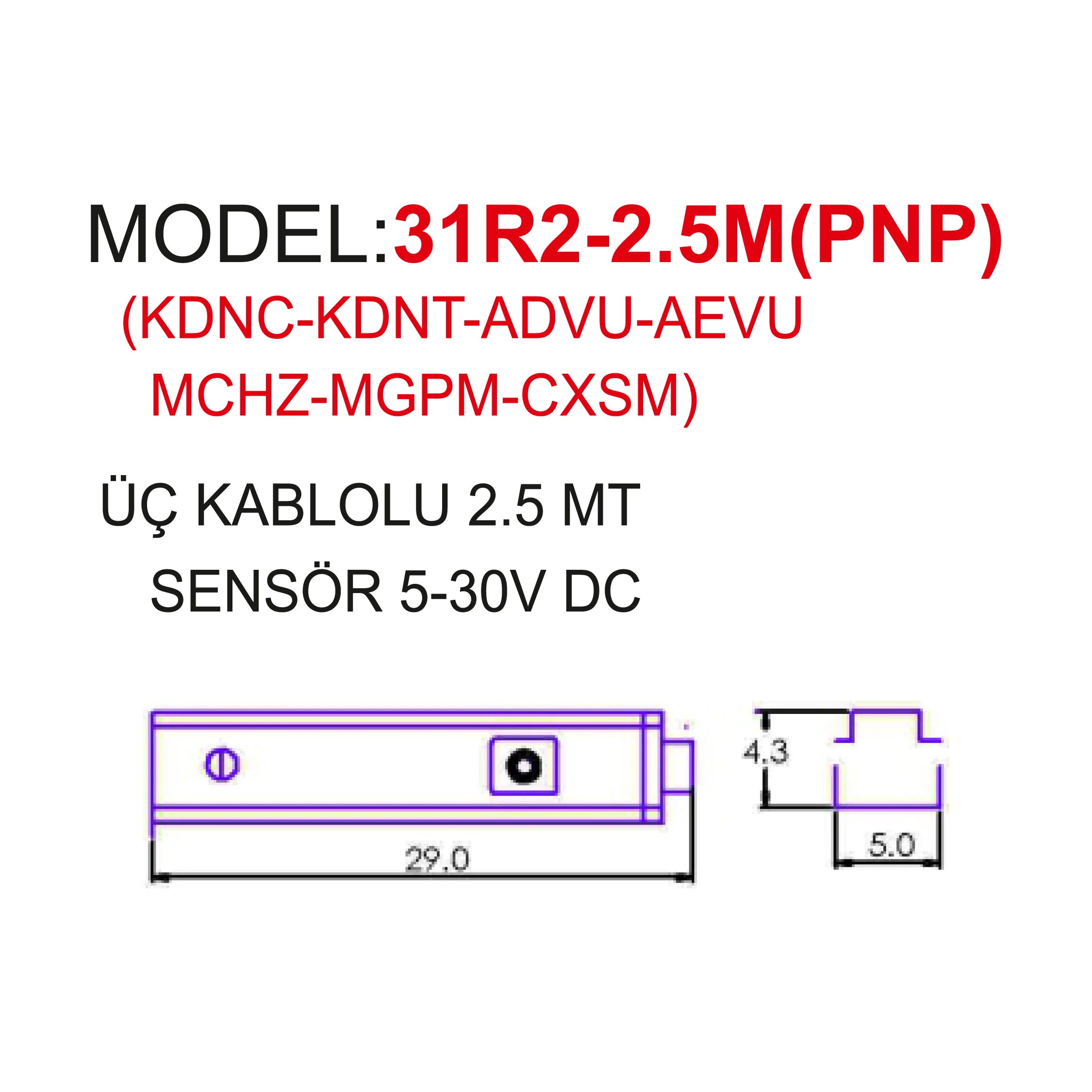 2,5 mt Pnp Üç Kablolu Manyetik Sensör