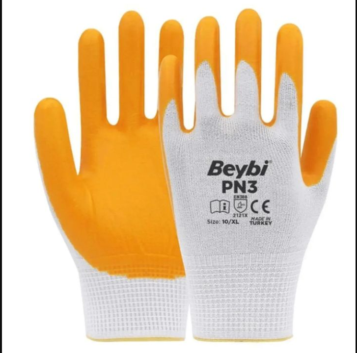 Beybi Naylon Nitril Eldiven PN3 Sari NO:10