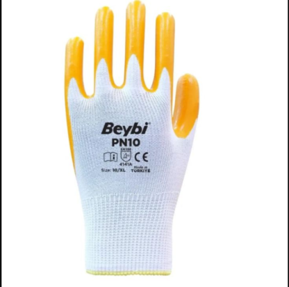 Beybi Naylon Nitril Eldiven PN10 Sari NO:10