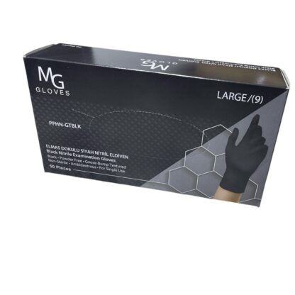 Mg Gloves Siyah Nitril Muayene Eldiveni Medium