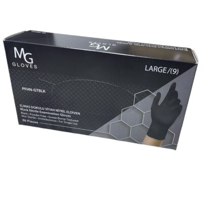 Mg Gloves Siyah Nitril Muayene Eldiveni Large