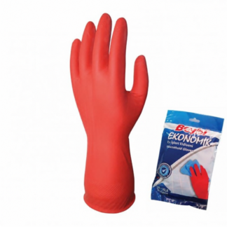Beybi EKO kırmızı lastik eldiven ve ürün ambalajı