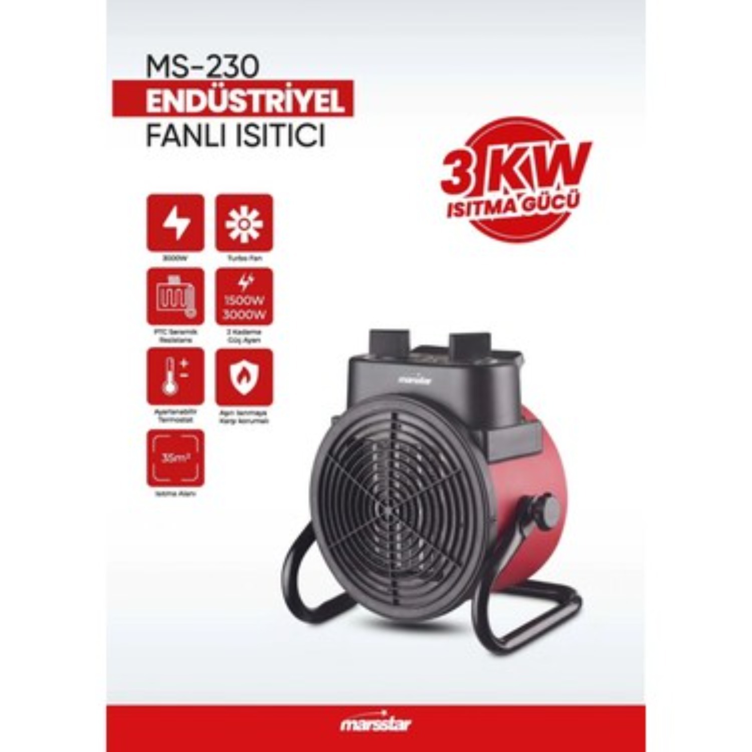 MARSSTAR Fanlı Isıtıcı 3 Kw Ayarlı 3000 W MS-230